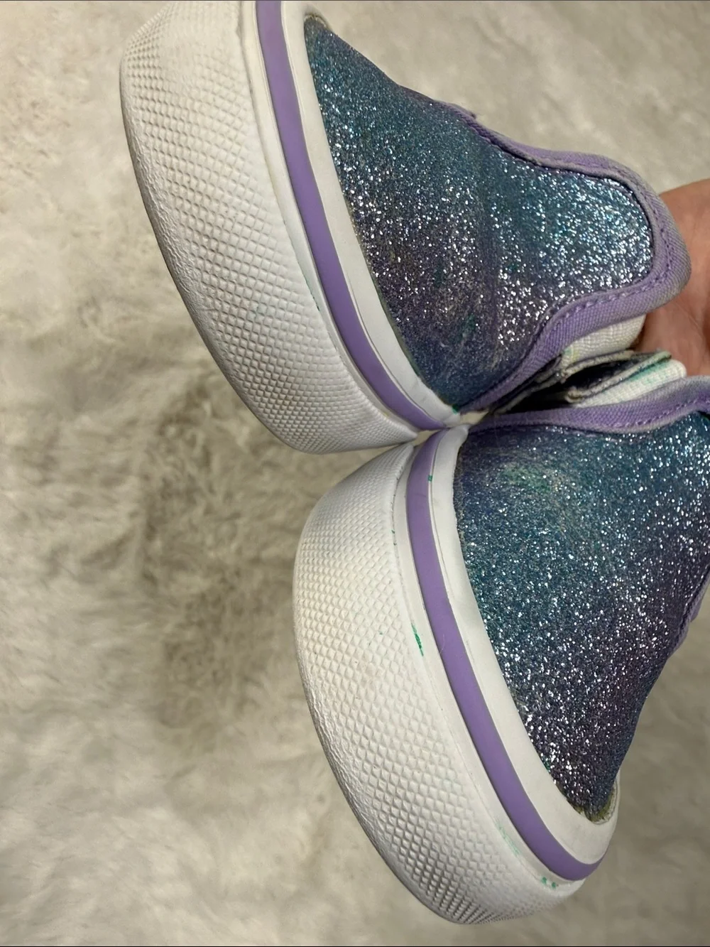Vans Classic Slip-On Toddler 8 Glitter Iridescent Blue Purple Sparkle Shoes